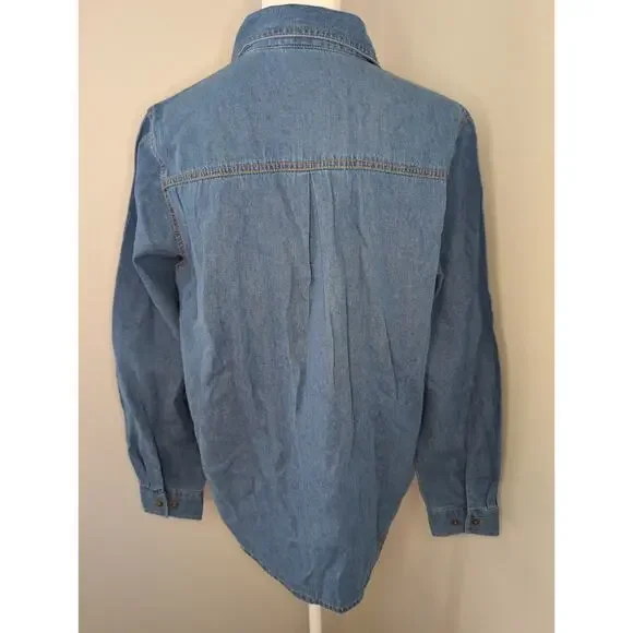 Vintage Style Embroidered Chambray Shirt Medium Floral Western Boho - Picture 4 of 7